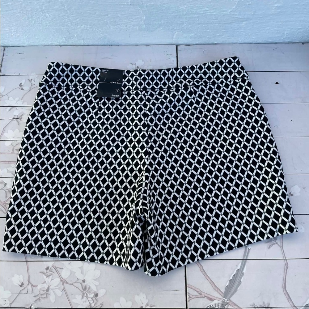 INC International Concepts Black and White Patterned High Waist Shorts